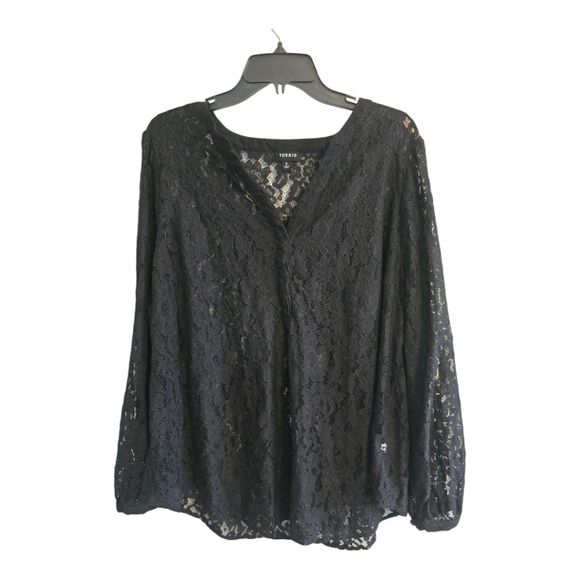 Torrid Sheer Lace Blouse Womens 2XL Black Popover See Thru Long Sleeve Y2k 90s - Picture 1 of 14